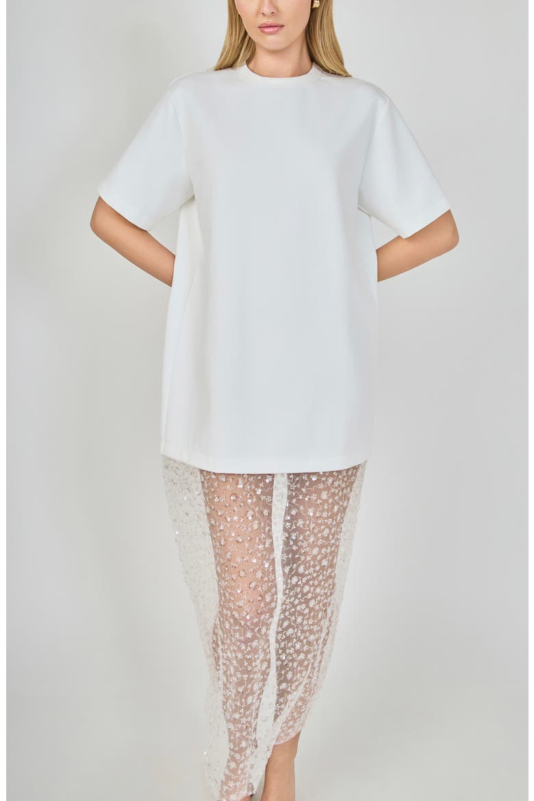 Mixed Lace T-Shirt Midi Dress, Alternate, color, OFF WHITE