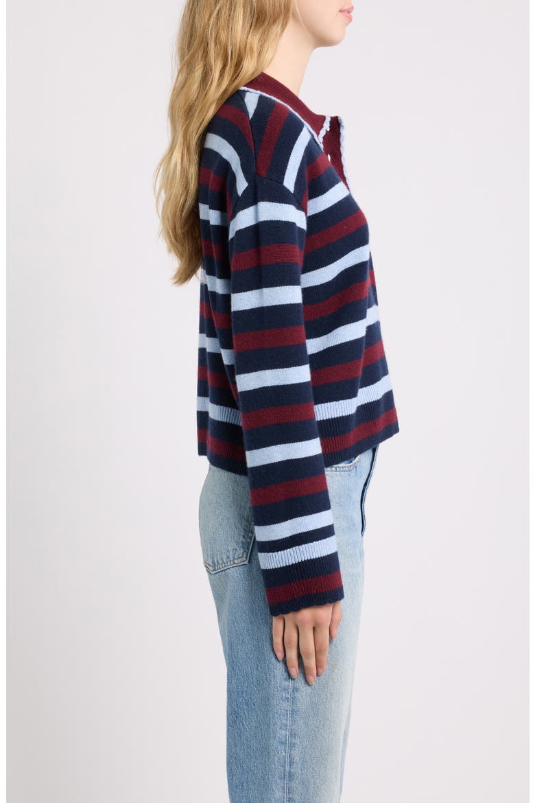 Delora Stripe Polo Sweater, Alternate, color, TAWNY NAVY STRIPE