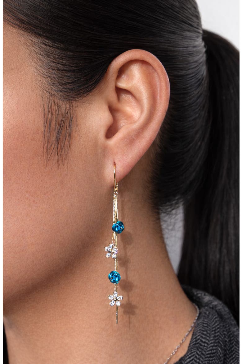 Aqua Flower Threader Earrings, Alternate, color, GOLD/ AQUA