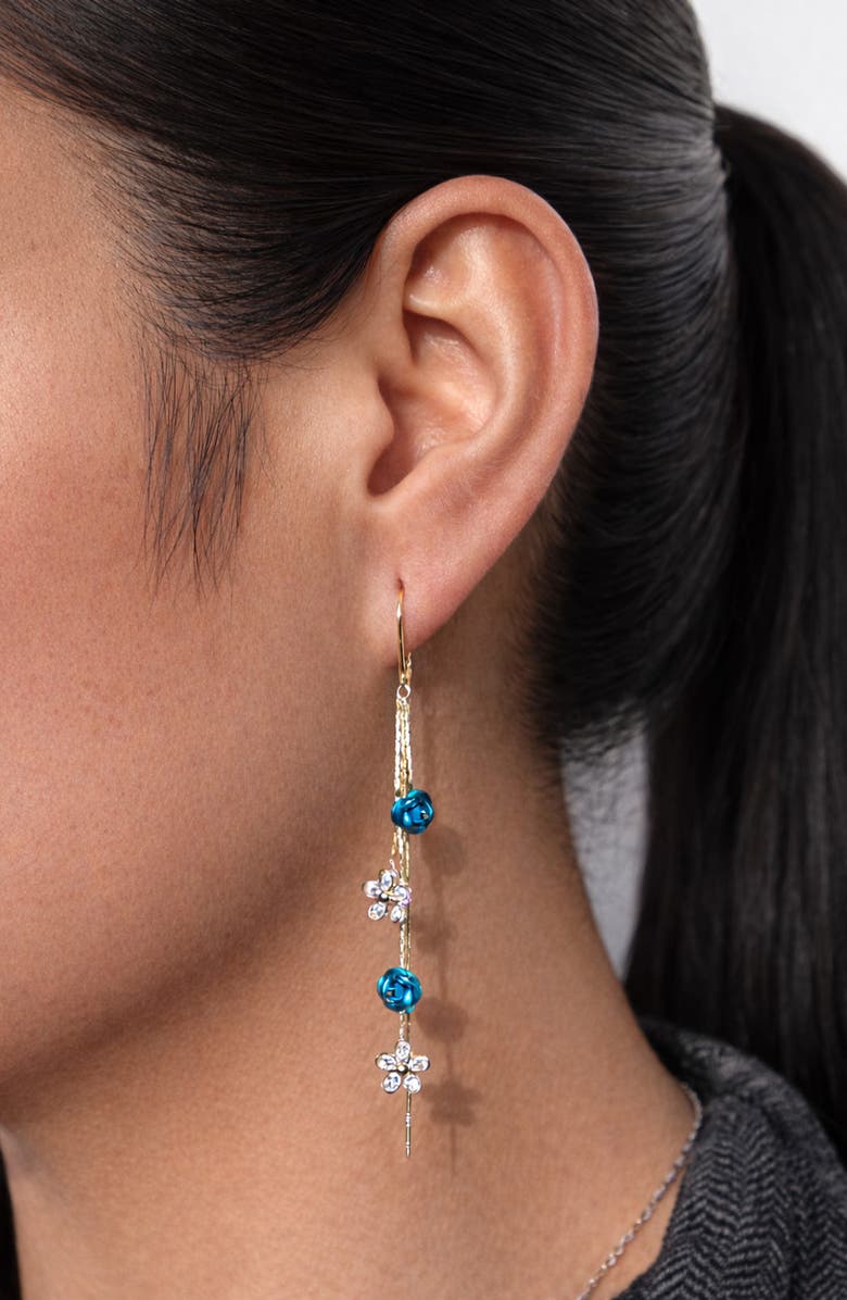 LA MENO Aqua Flower Threader Earrings, Alternate, color, Gold/ Aqua