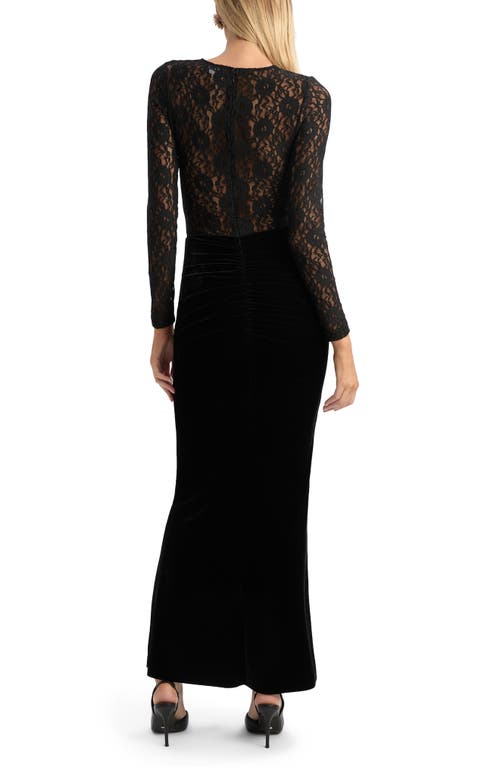 Bardot Helenie Long-sleeve Stretch Velvet Lace Maxi Dress In Black