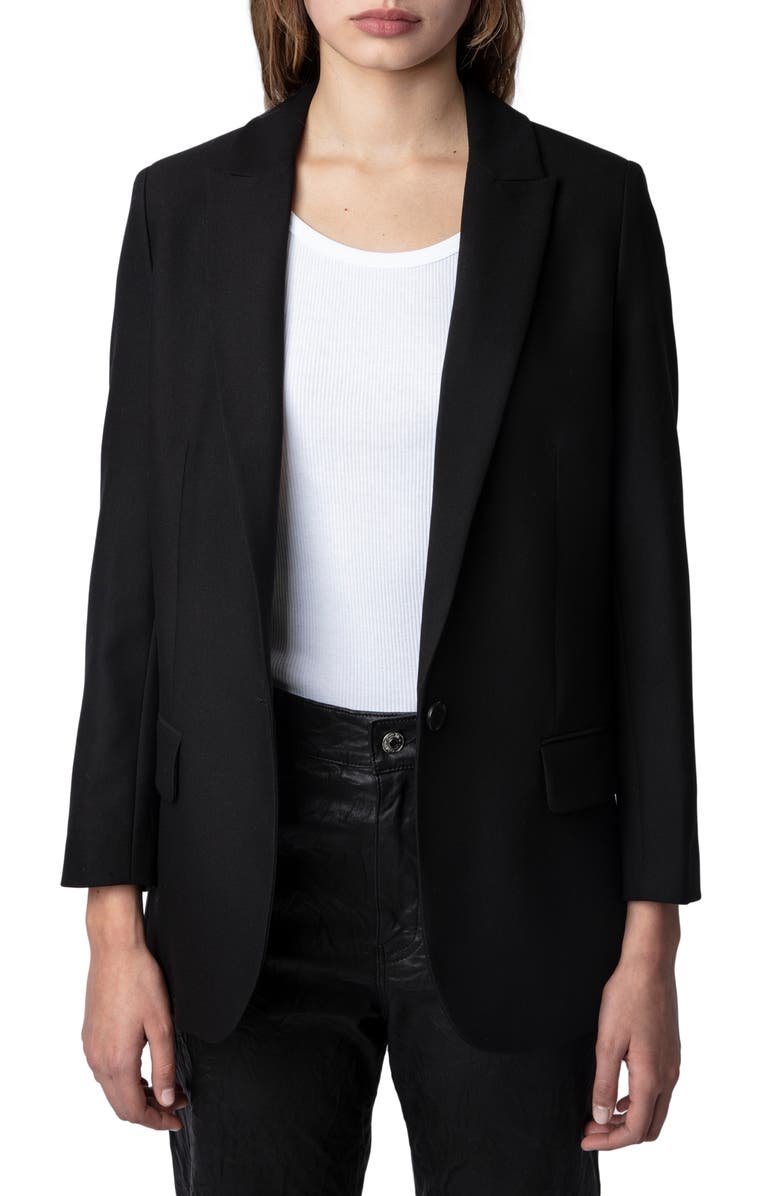 Zadig & Voltaire Viva Rock Strass Blazer, Main, color, Noir