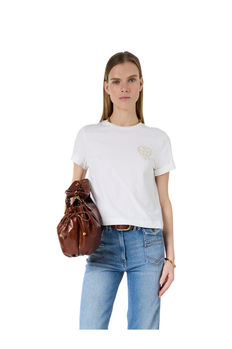 Melia Embroidered Emblem Cropped T-Shirt, Main, color, White