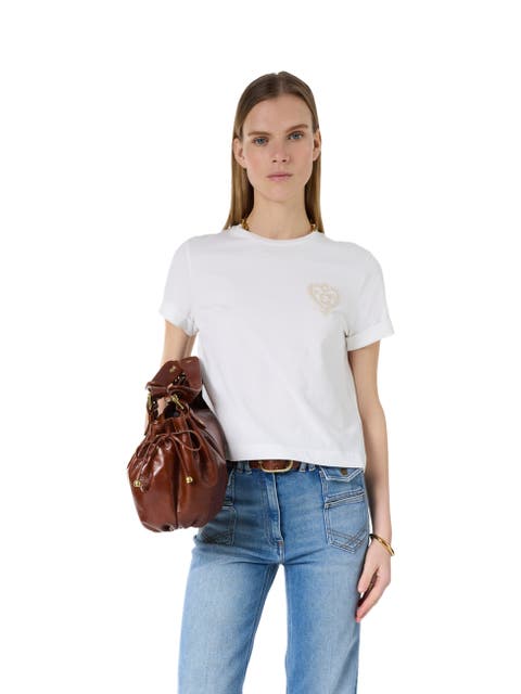 Melia Embroidered Emblem Cropped T-Shirt