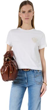 GERARD DAREL Melia Embroidered Emblem Cropped T-Shirt