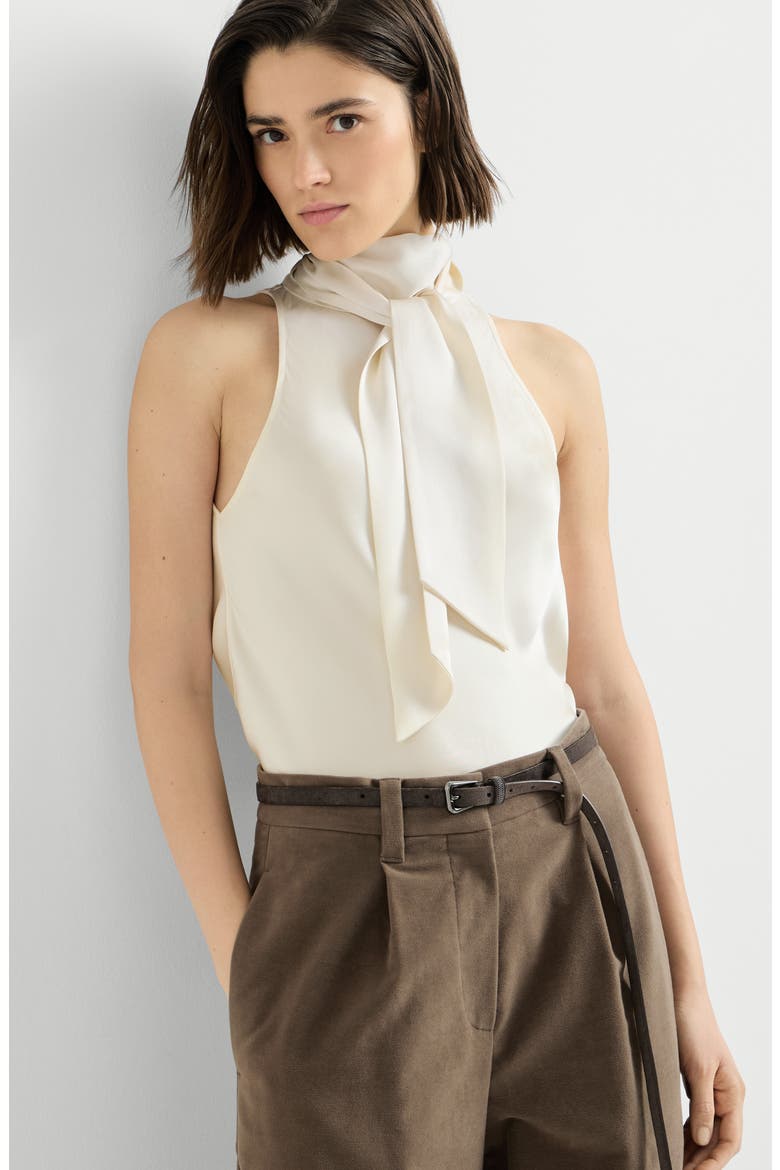 Silk satin top with monili, Alternate, color, Panama