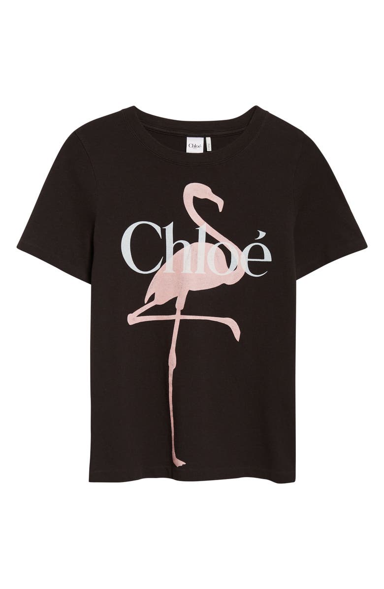 Chloé Flamingo Organic Cotton Graphic T-Shirt, Alternate, color, Ash Black