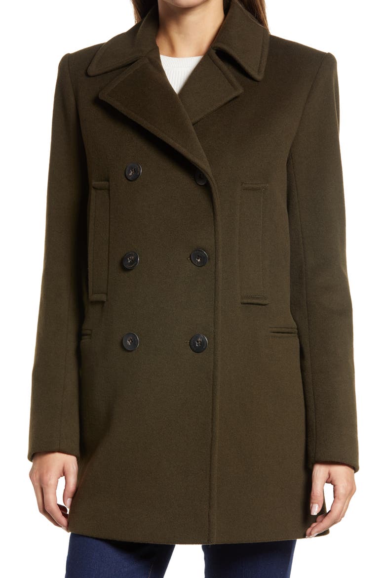 Fleurette Boyfriend Wool Double Breasted Peacoat, Main, color, MOSS
