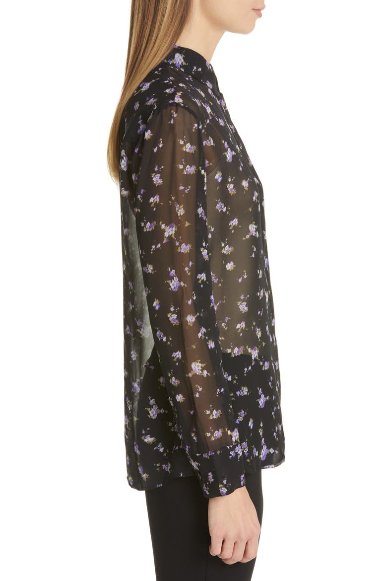 Floral Print Sheer Silk Blouse, Alternate, color, BLACK