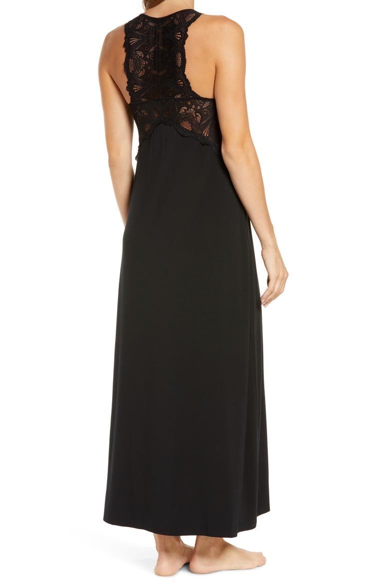 Belle Époque Lace Trim Knit Nightgown, Alternate, color, BLACK
