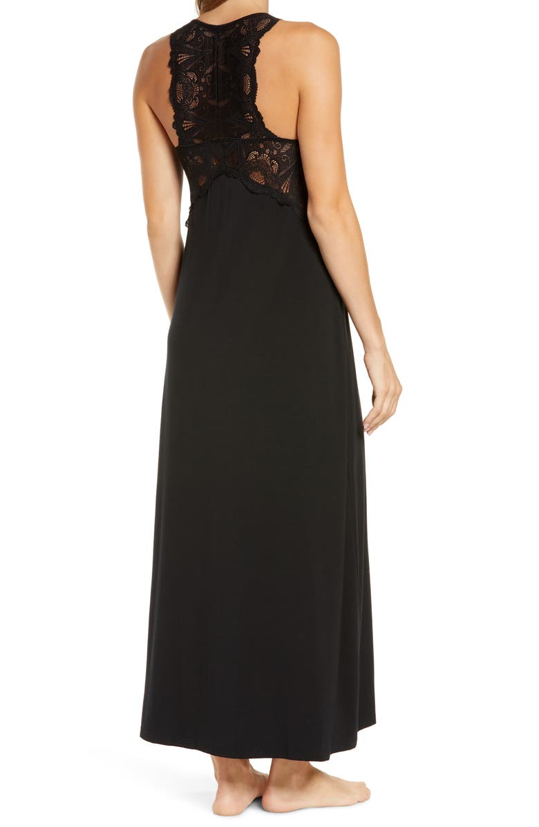 Fleur't Belle Époque Lace Trim Knit Nightgown, Alternate, color, Black