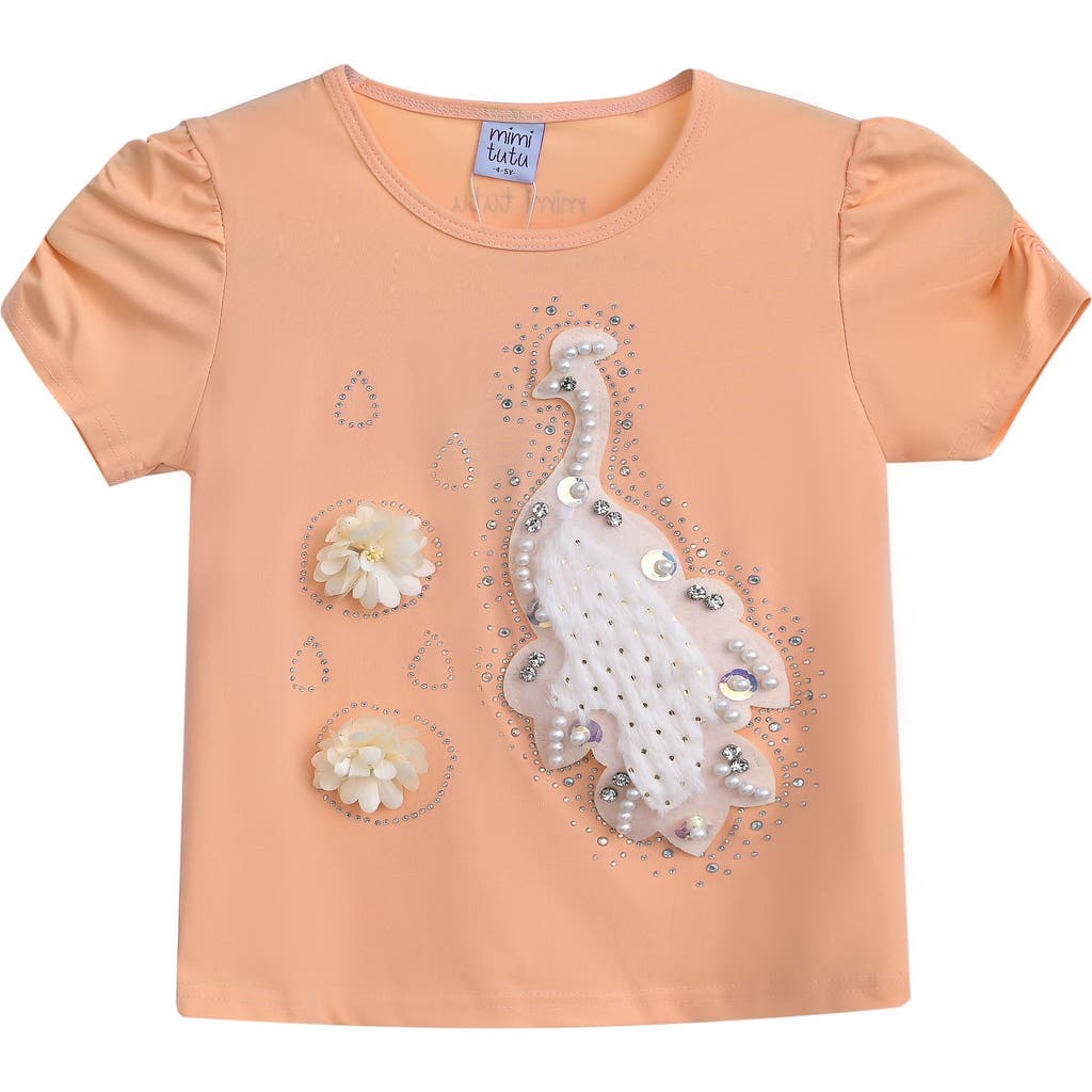 Mimi Tutu Peacock-appliqué T-shirt In Peach