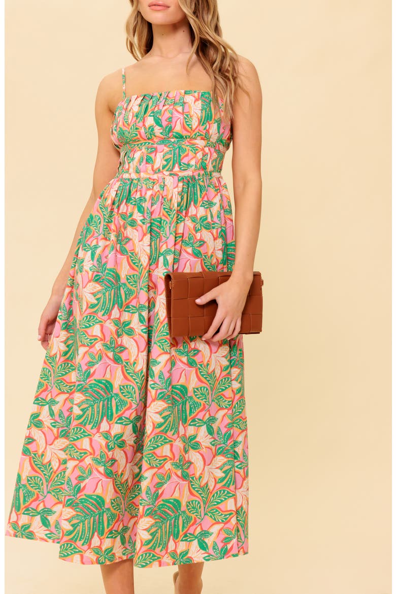 Pleated Fit & Flare Midi Dress, Alternate, color, PINK GREEN