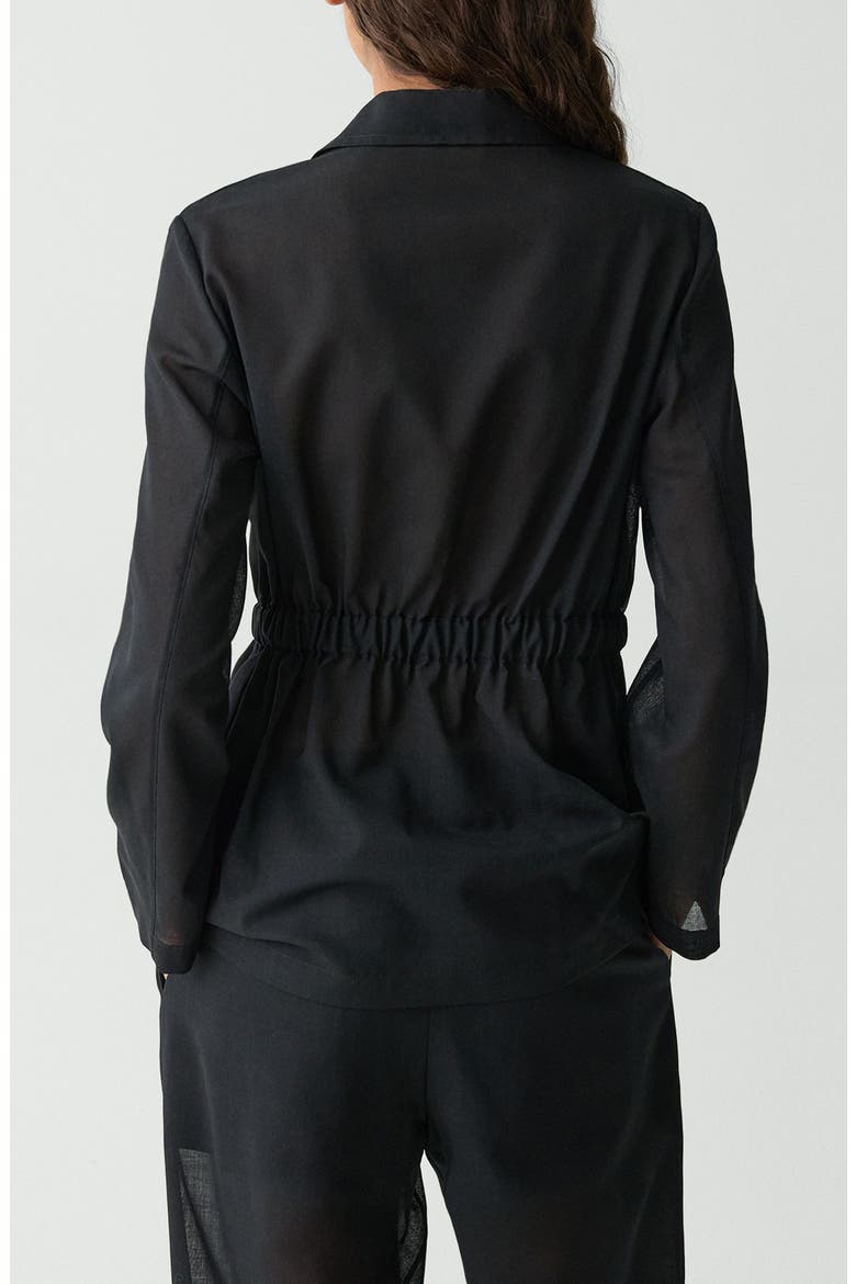 Cinched Waist Wool Blend Jacket, Alternate, color, BLACK