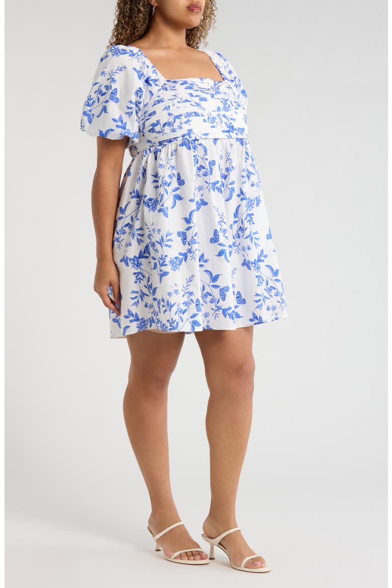 Leya Floral Pleated Mini Dress, Alternate, color, WHITE BLUE MULTI