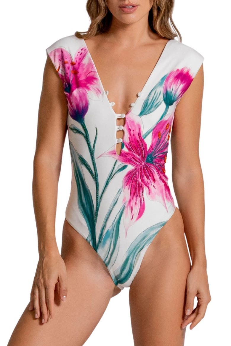 Plunge Latin Fit One-Piece Swimsuit, Main, color, FLORAL MULTI