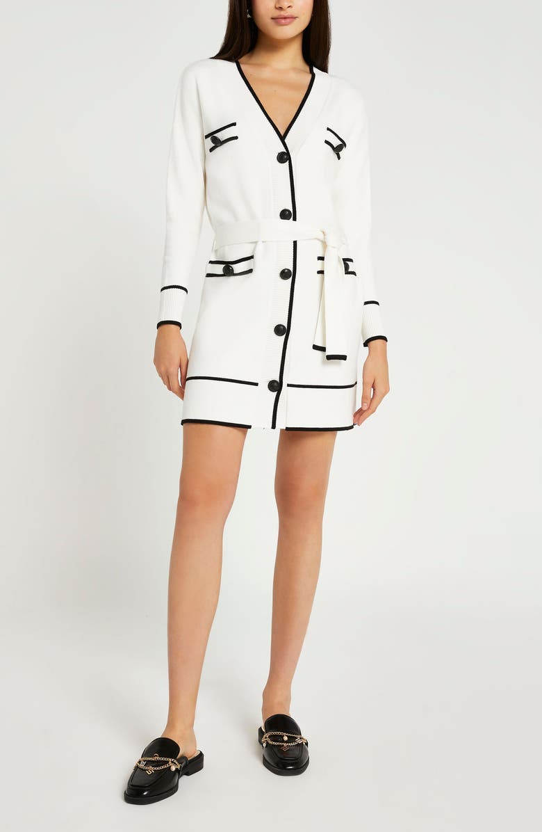 River Island Tipped Belted Cardigan, Alternate, color, 