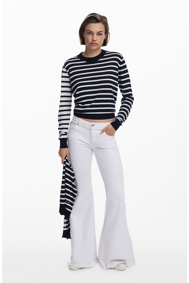 Blocked Stripe Crewneck Sweater, Alternate, color, BLACK