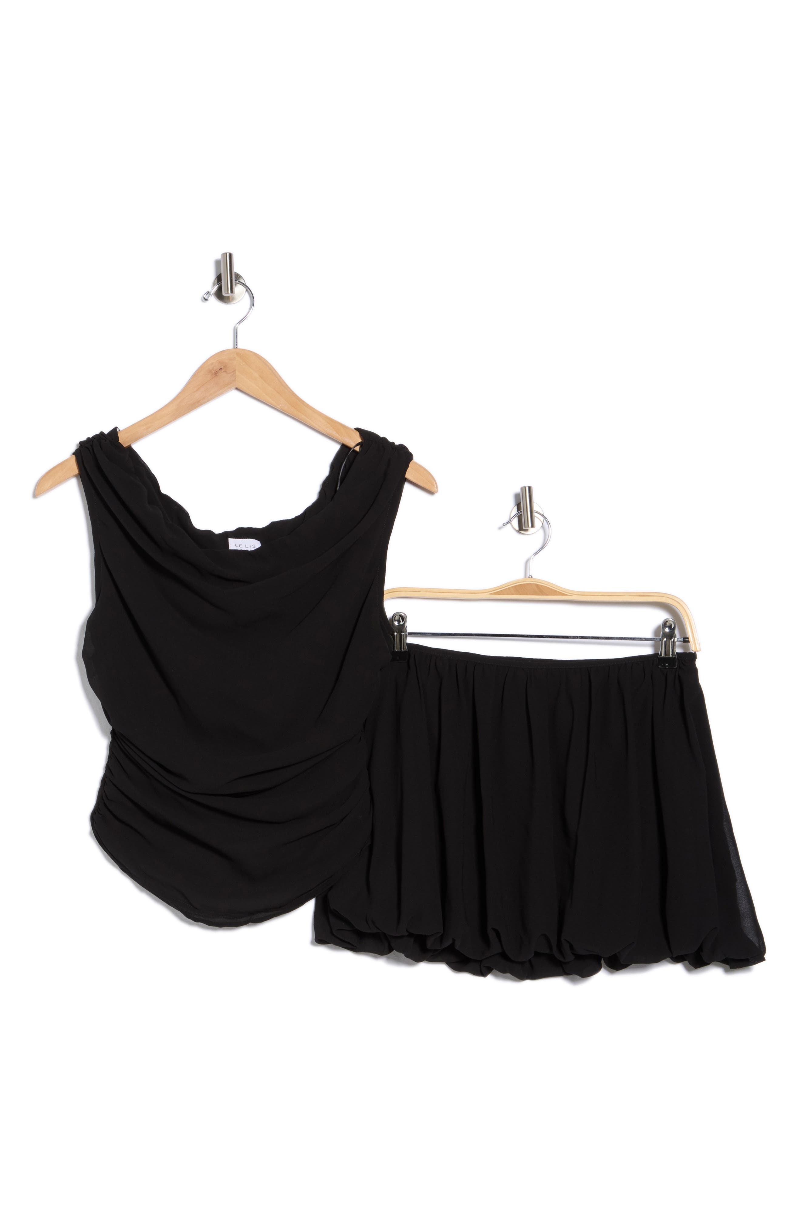 LE LIS Off the Shoulder Ruched Chiffon Top & Skirt Set