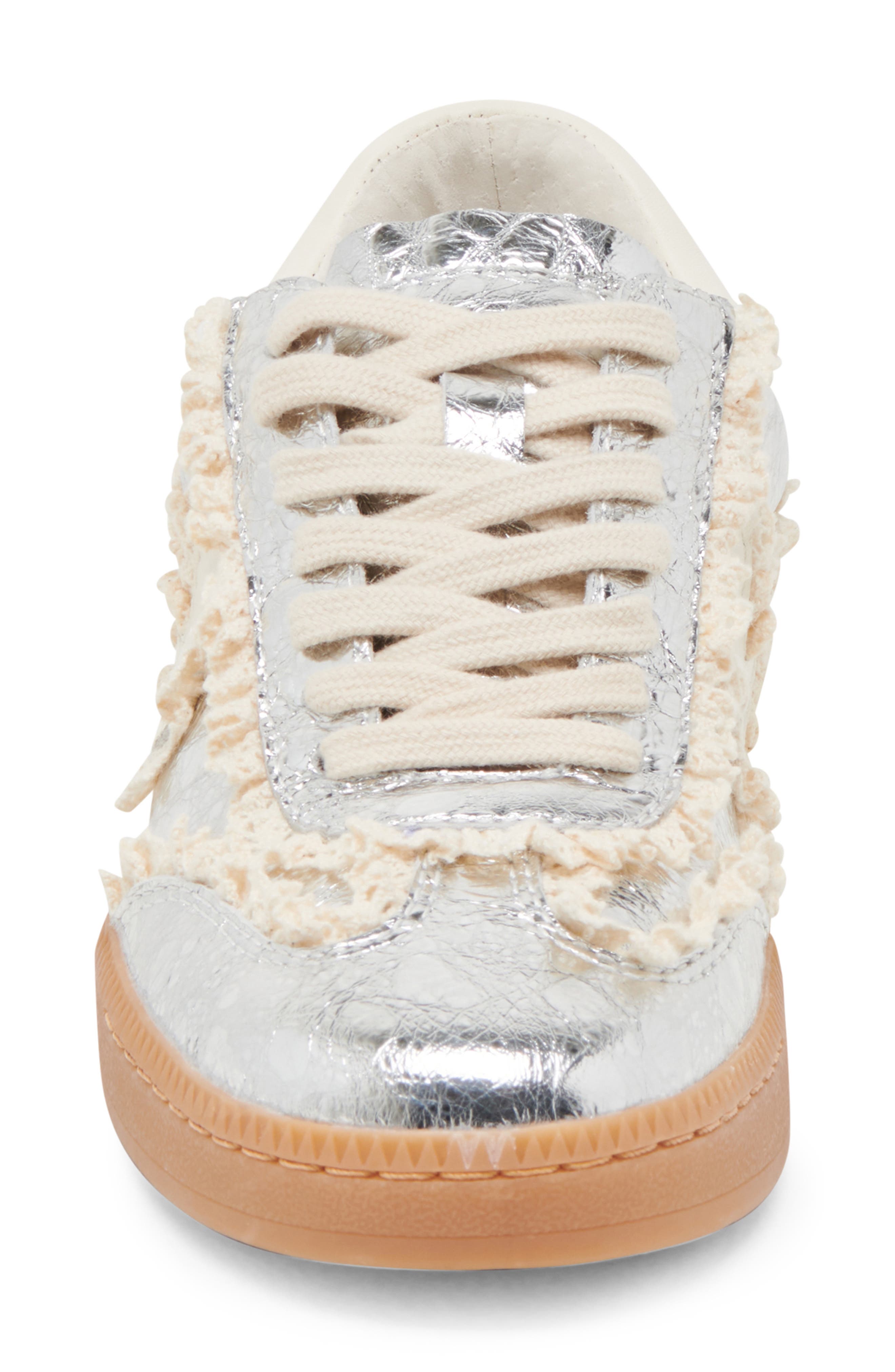 Dolce Vita Notice Lace Trim Sneaker, Alternate, color, Silver Distressed Leather