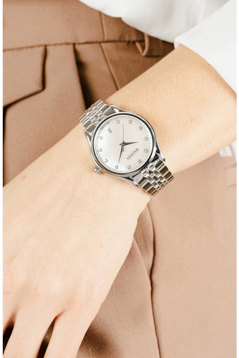 Beleganza Mother-of-Pearl & Diamond Bracelet Watch, 32mm, Alternate, color, STAINLESS STEEL
