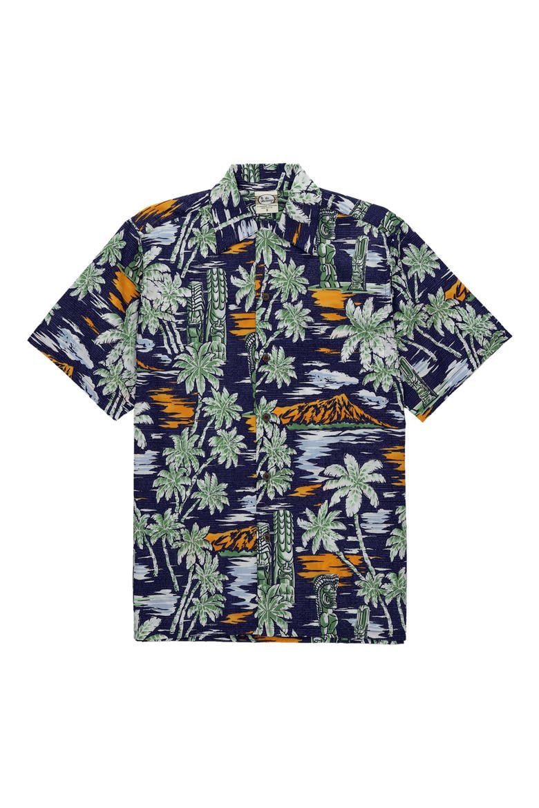 Tikisunset Vintage Camp Collar Shirt, Main, color, Navy Blue