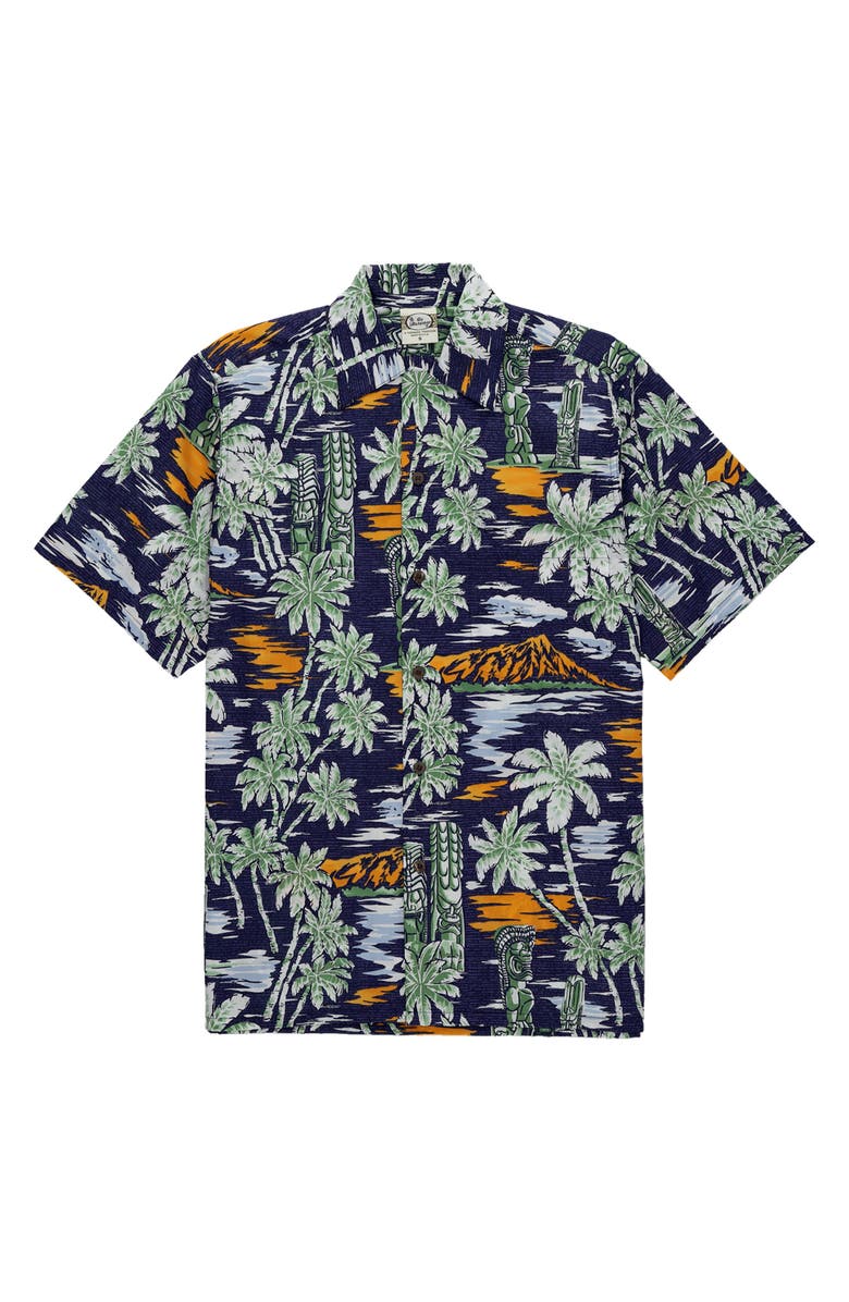 Fortela Tikisunset Vintage Camp Collar Shirt, Main, color, Navy Blue