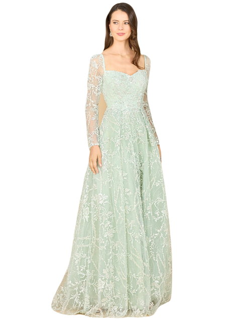 Long Sleeve Beaded Lace Gown
