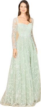 LARA New York Long Sleeve Beaded Lace Gown