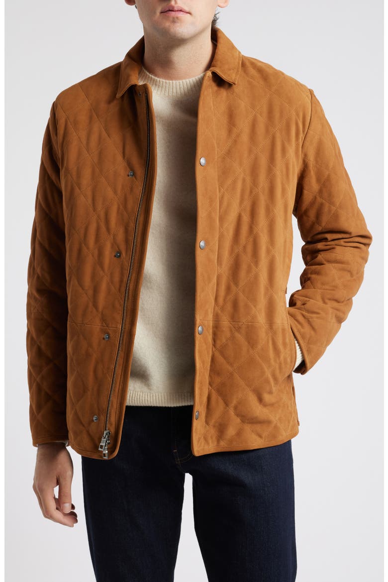 Suffolk Quilted Windproof & Water Resistant Suede Jacket, Main, color, WHISKEY