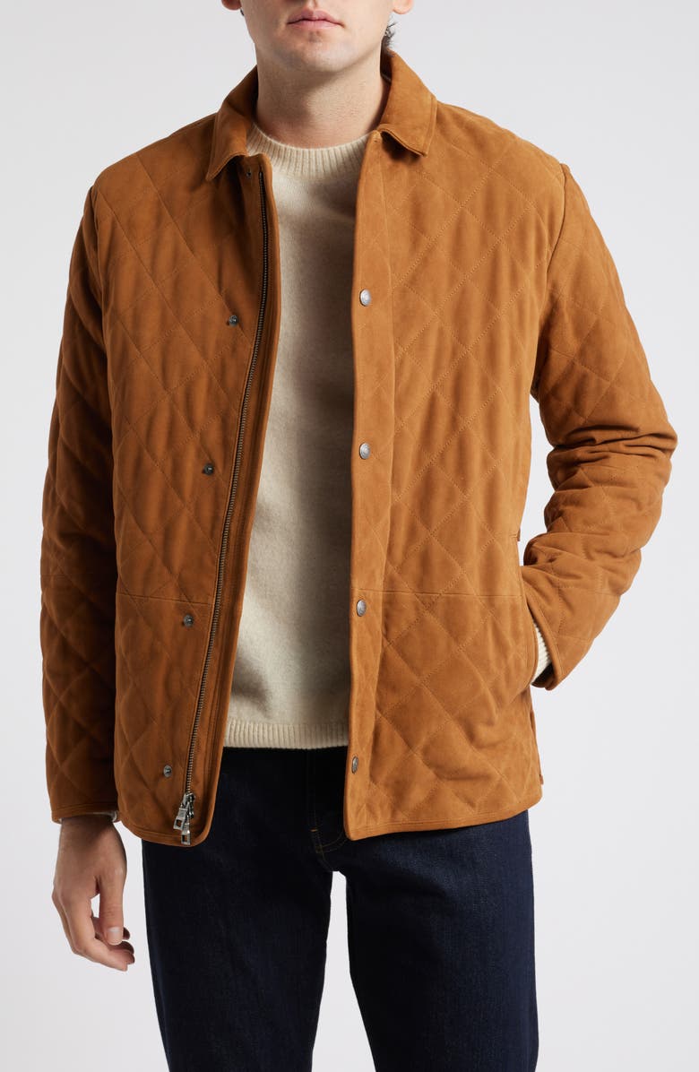 Peter Millar Suffolk Quilted Windproof & Water Resistant Suede Jacket, Main, color, 