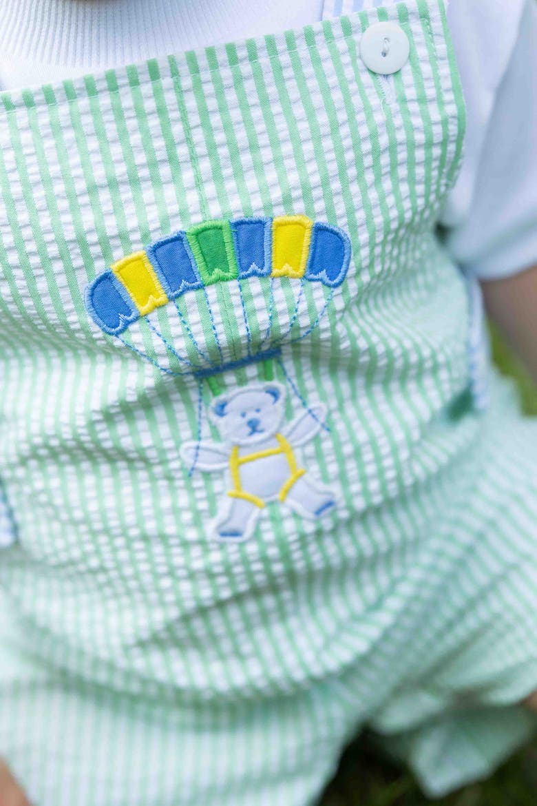 Seersucker Shortall With Parachute Bear, Alternate, color, Green/Blue