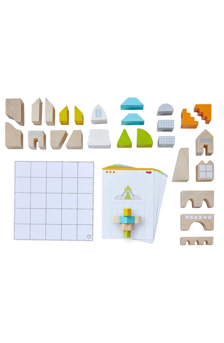 HABA Logical Master Builder Blocks - 26 Blocks with 16 Double Sided Template Cards, Alternate, color, Multi