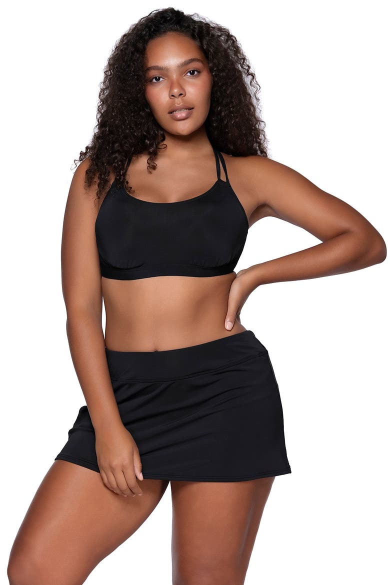 Sporty Swim Skirt Bottoms, Alternate, color, Black