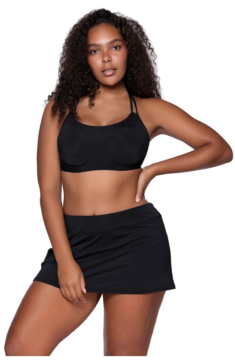 Sunsets Sporty Swim Skirt Bottoms, Alternate, color, Black