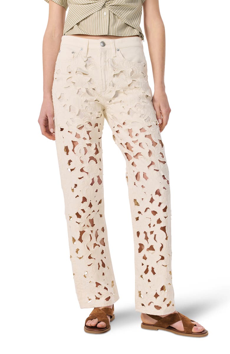 rag & bone Logan Floral Cutout Mid Rise Wide Leg Jeans, Main, color, Ecru