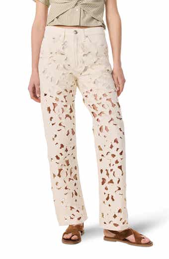 rag & bone Logan Floral Cutout Mid Rise Wide Leg Jeans