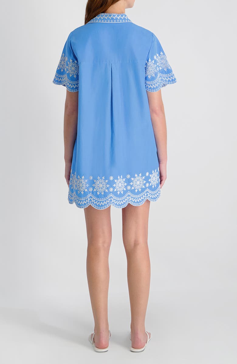 French Connection Alissa Embroidered Cotton Mini Shirtdress, Alternate, color, Poolside Blue-White
