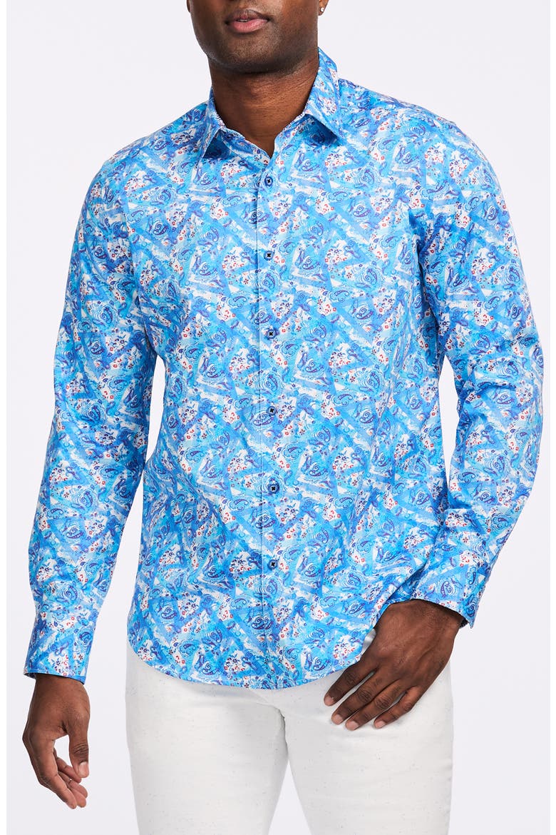 Marston Cotton Button-Up Shirt, Main, color, BLUE