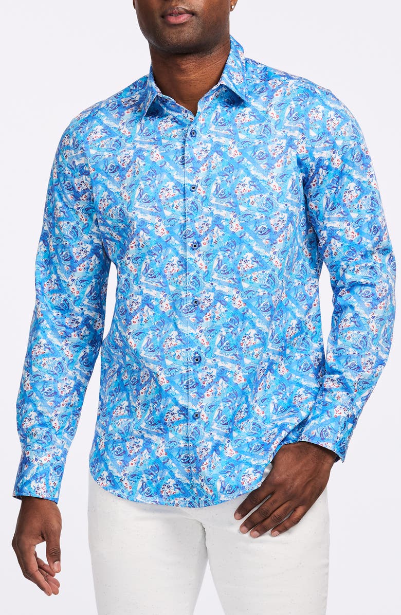 Robert Graham Marston Cotton Button-Up Shirt, Main, color, Blue