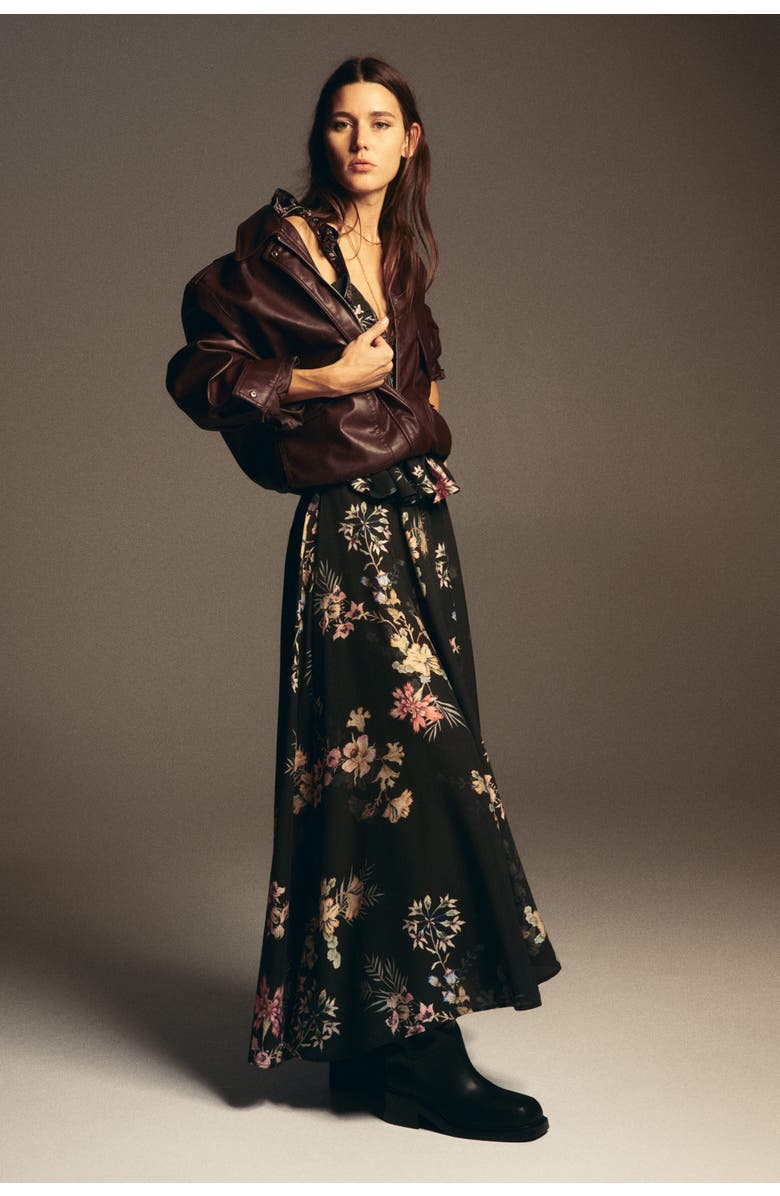 H&M Loose-fit Maxi Skirt, Alternate, color, Black/Floral