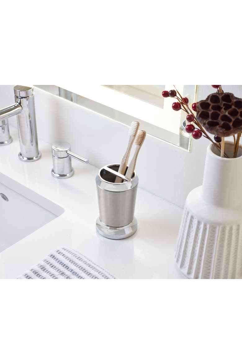 Stainless Steel Toothbrush Holder - Set of 2 - Brushed/Chrome, Alternate, color, Brushed/Chrome Split Finish
