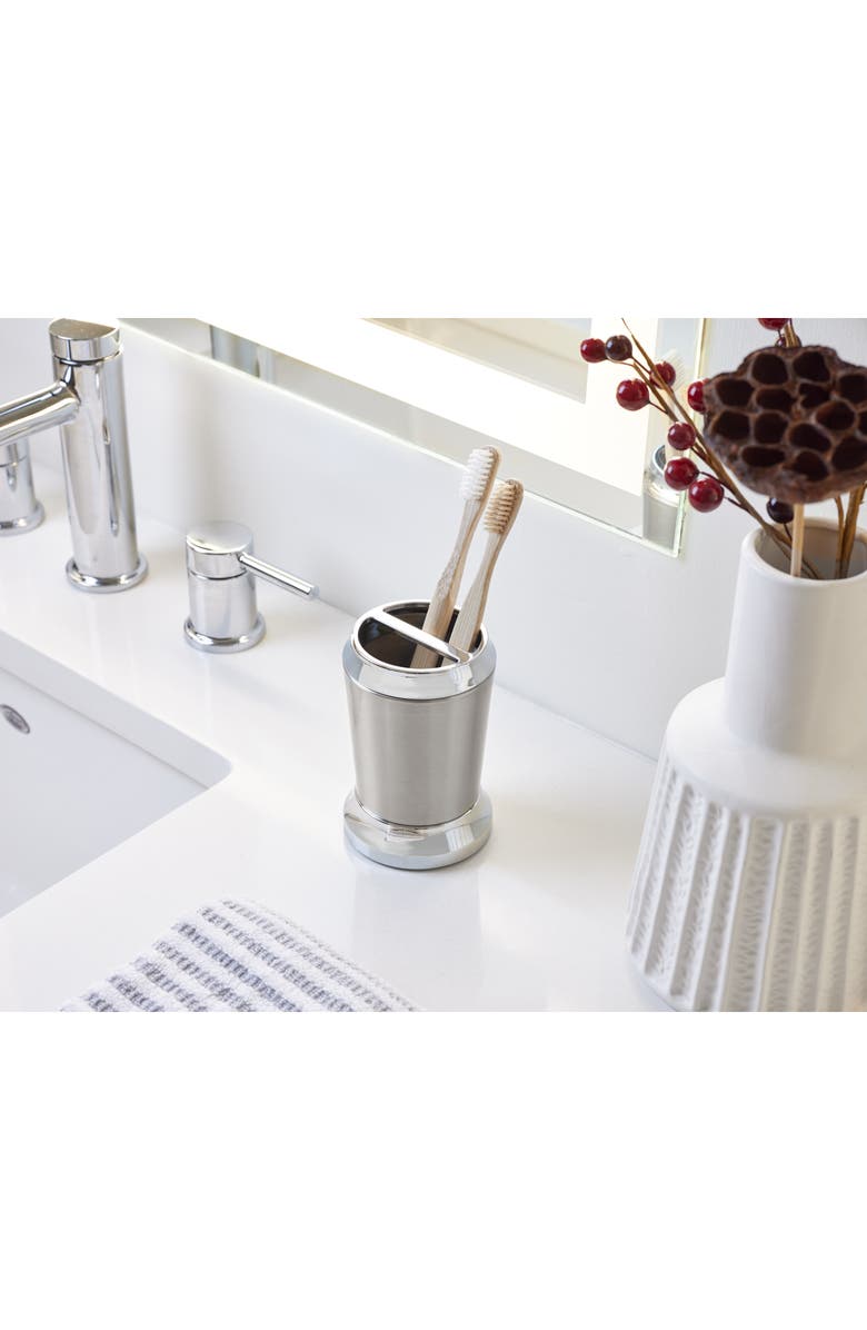 iDesign Stainless Steel Toothbrush Holder - Set of 2 - Brushed/Chrome, Alternate, color, Brushed/Chrome Split Finish