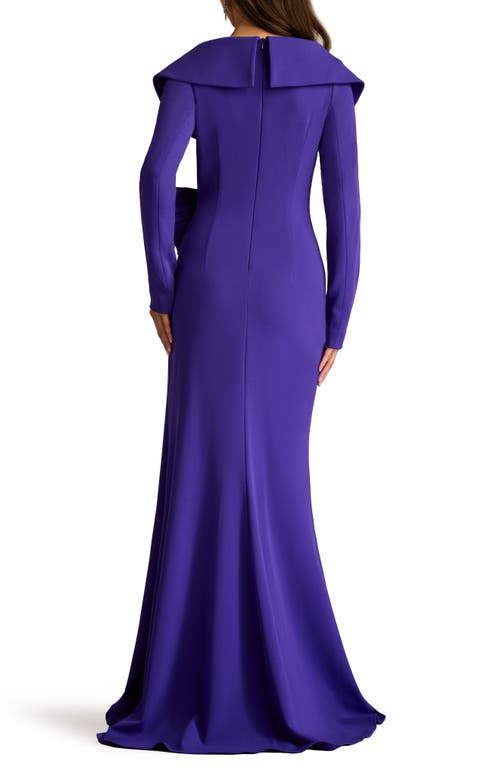 Tadashi Shoji Textured Crepe Long Sleeve Gown In Purple Iris