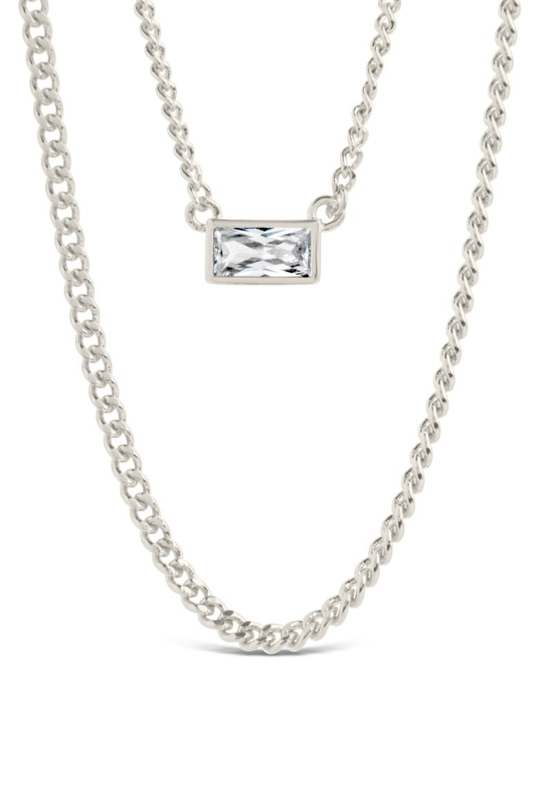 Baguette CZ Curb Chain Layered Necklace, Alternate, color, SILVER