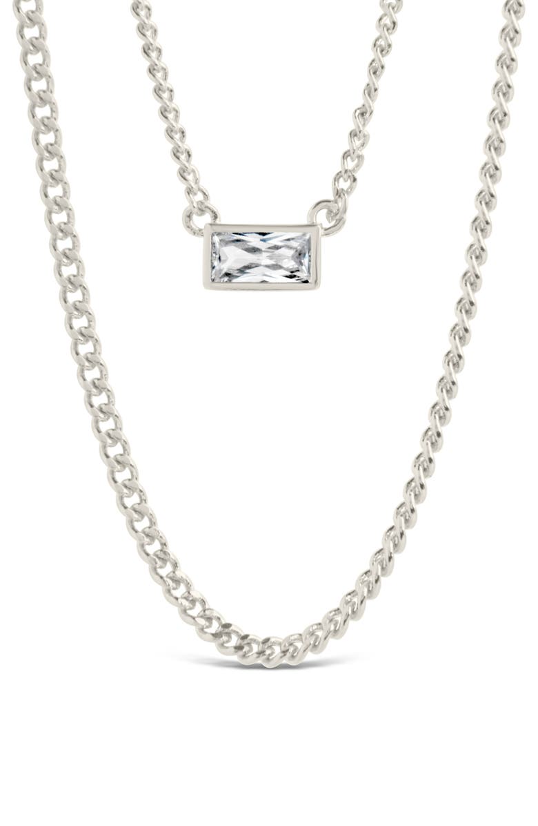 Sterling Forever Baguette CZ Curb Chain Layered Necklace, Alternate, color, Silver