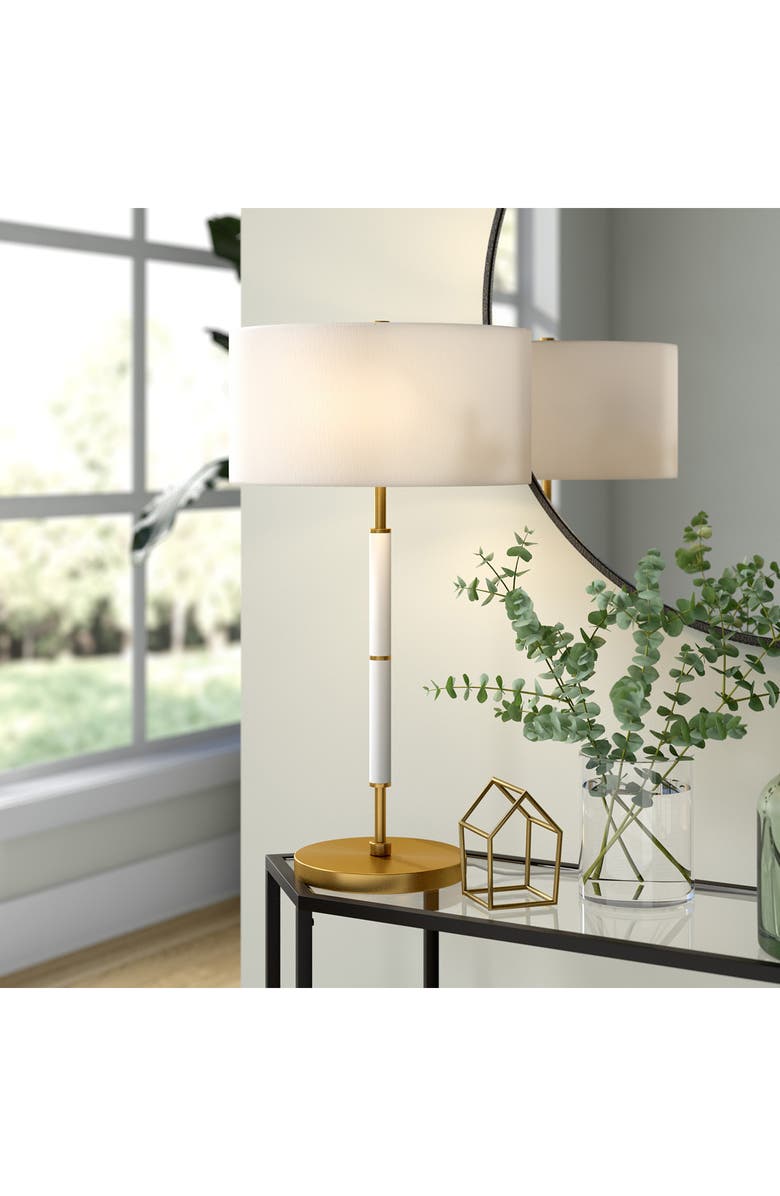 HUDSON AND CANAL Simone Matte White and Brass 2-Bulb Table Lamp, Alternate, color, 