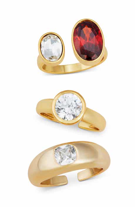 Set of 3 Crystal & Cubic Zirconia Adjustable Rings