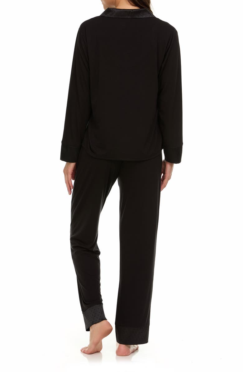 Flora By Flora Nikrooz Cecilia Notch Collar Jacquard Trim Pajamas, Alternate, color, Black