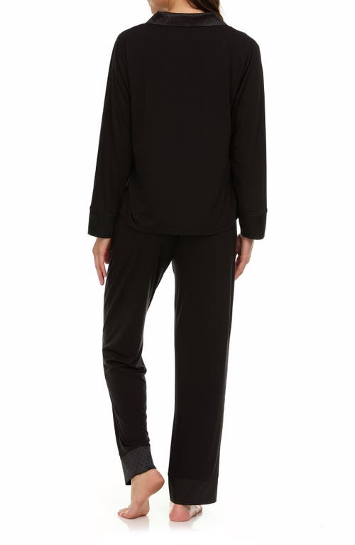 Flora By Flora Nikrooz Cecilia Notch Collar Jacquard Trim Pajamas In Black